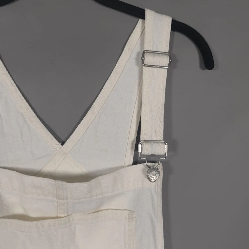 NWT MADEWELL Women’s Denim Oversized Carpenter Shortalls Raw Hem Tile‎ White XXL